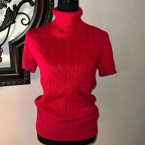 Nautica Women’s Cable Knit 100% Cotton Shirt Sleeve Turtleneck Sweater Medium